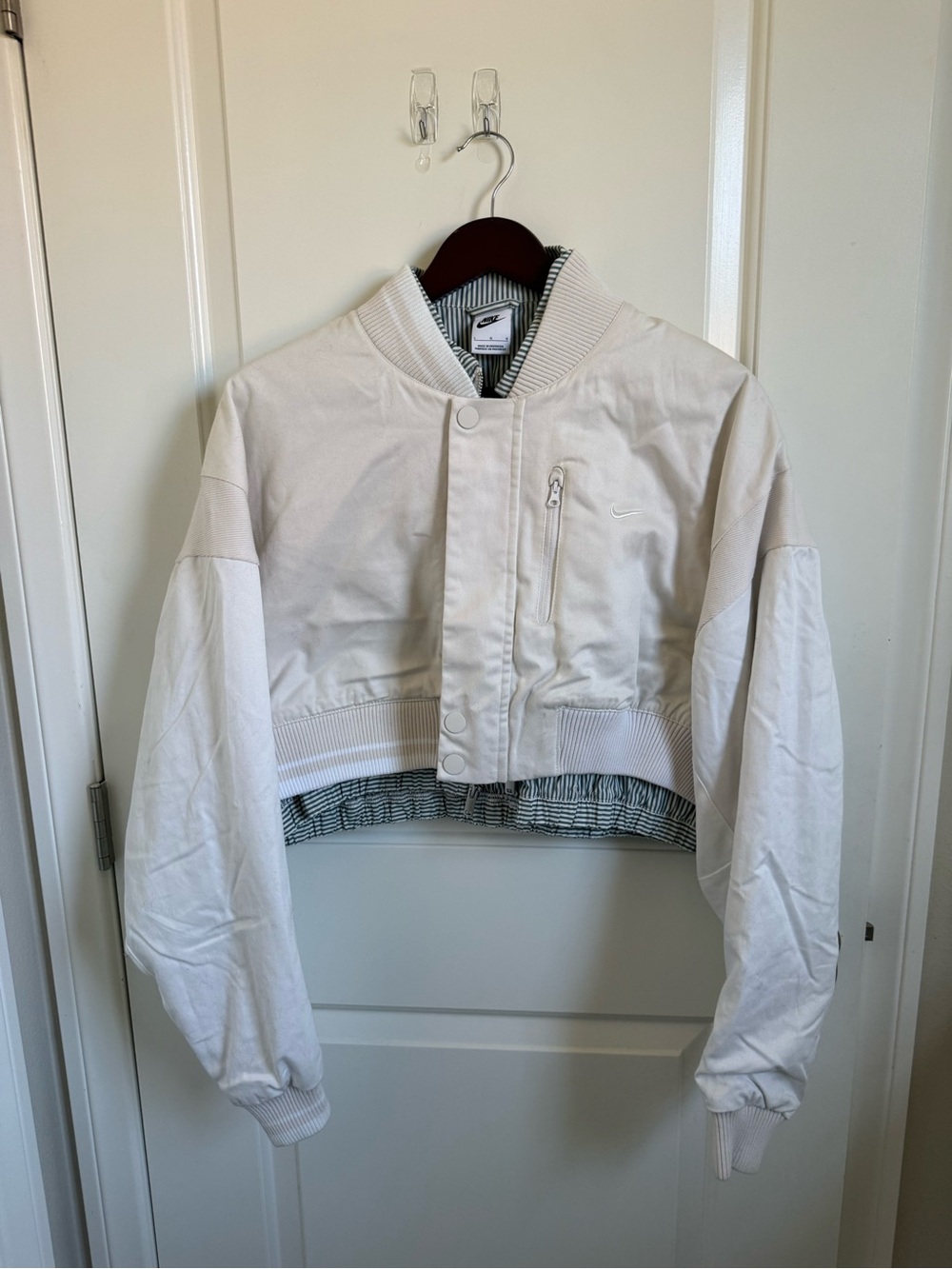 Nike White Cropped Bomber Jacket